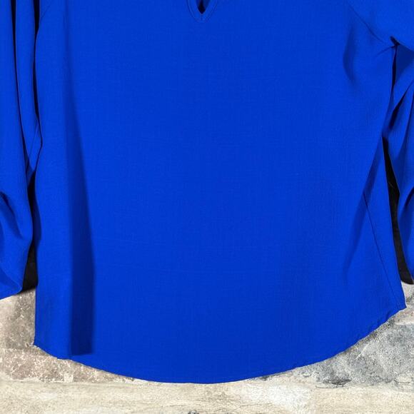 A'Gaci Blouse Woman's Small Royal Blue Gold Cut-Outs 3/4 Sleeve Corpcore Office - Picture 7 of 12